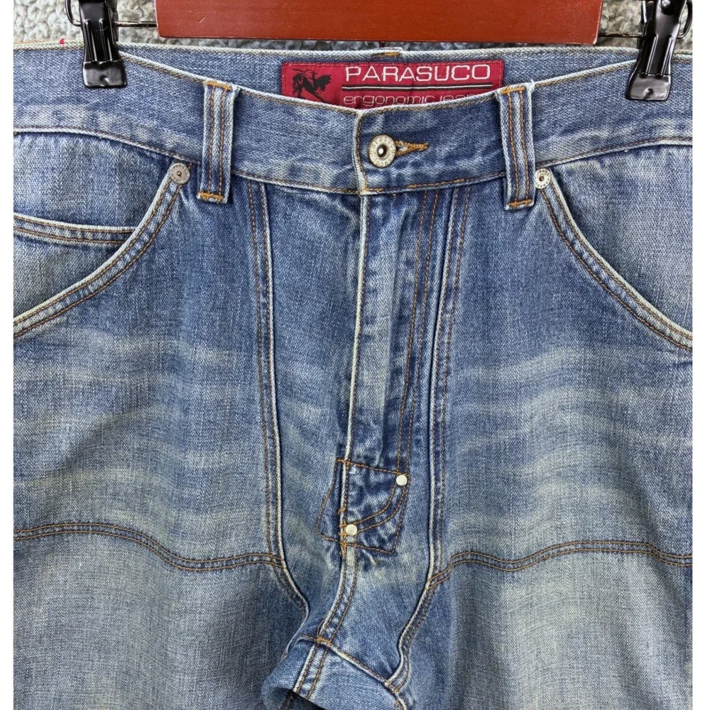 Parasuco Ergonomic Baggy Wide Leg Jeans Mens 38 Blue Y2K Vintage Denim Flawed